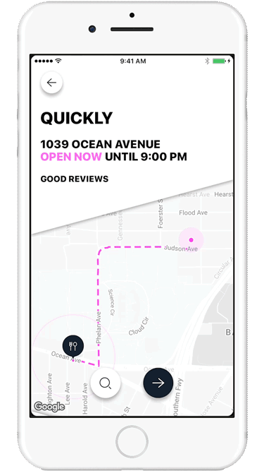 Custom over-the-shoulder navigation guiding the way to a venue.