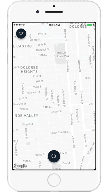 Search pinging nearby venues and landing on one result.